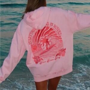 Pink Palm Puff Hoodie XS